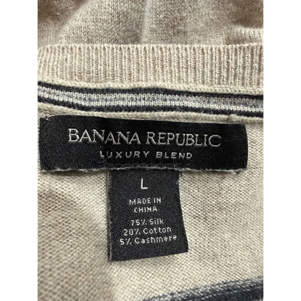 Banana Republic Mens Silk Cotton Cashmere Striped Sweater Tan Blue Large‎